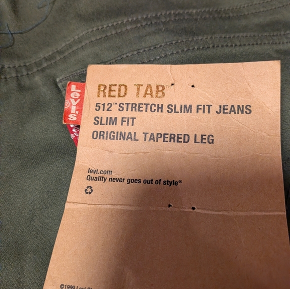 Levi's Women's 512 Stretch Slim Straight Leg Red Tab Pants in Dark Green - Picture 4 of 4